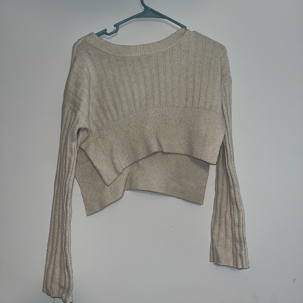 Urban Outfitters Cream Crew Neck Sweater Ribbed Knit Cropped